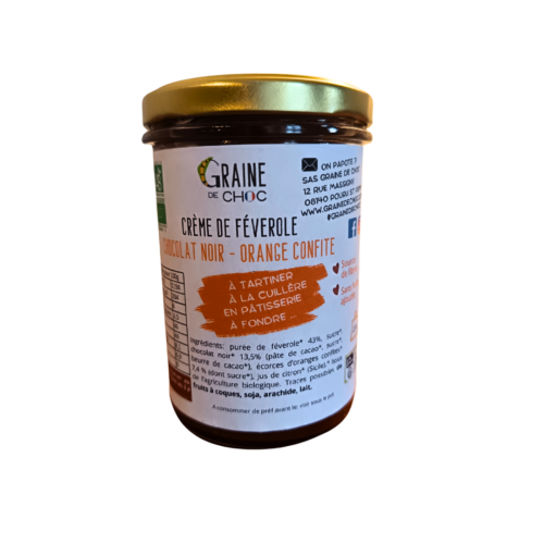 Crème de féverole chocolat noir orange confite