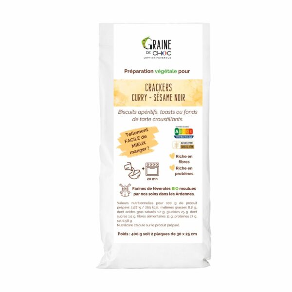 Préparation végétale pour crackers curry sésame noir à base de féverole BIO Préparation végétale pour crackers curry sésame noir à base de féverole BIO