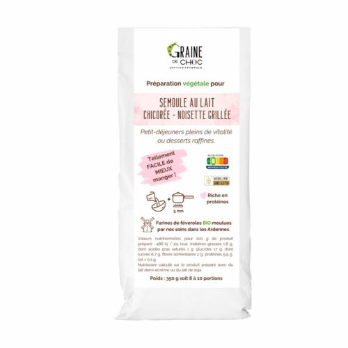 Préparation végétale sans gluten pour semoule au lait chicorée noisette à base de féverole Bio