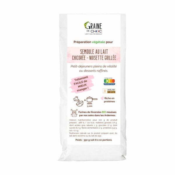 Préparation végétale sans gluten pour semoule au lait chicorée noisette à base de féverole Bio