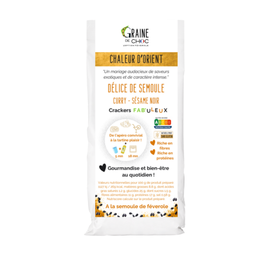 Chaleur d'orient préparation pour crackers curry sésame noir à base de féverole