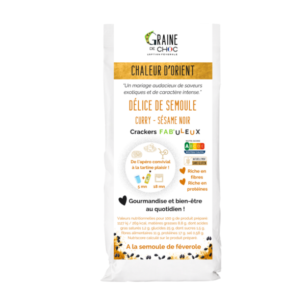 Chaleur d'orient préparation pour crackers curry sésame noir à base de féverole