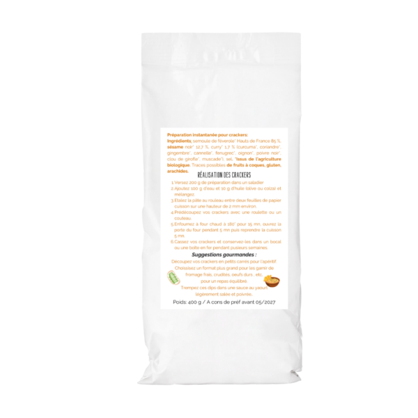 Chaleur d'orient préparation pour crackers curry sésame noir à base de féverole