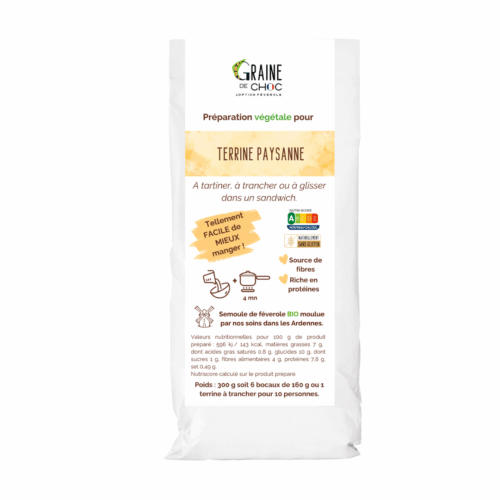 Préparation végétale instantanée pour terrine paysanne à base de féverole, sans gluten, riche en fibres et en protéines Préparation végétale instantanée pour terrine paysanne à base de féverole, sans gluten, riche en fibres et en protéines