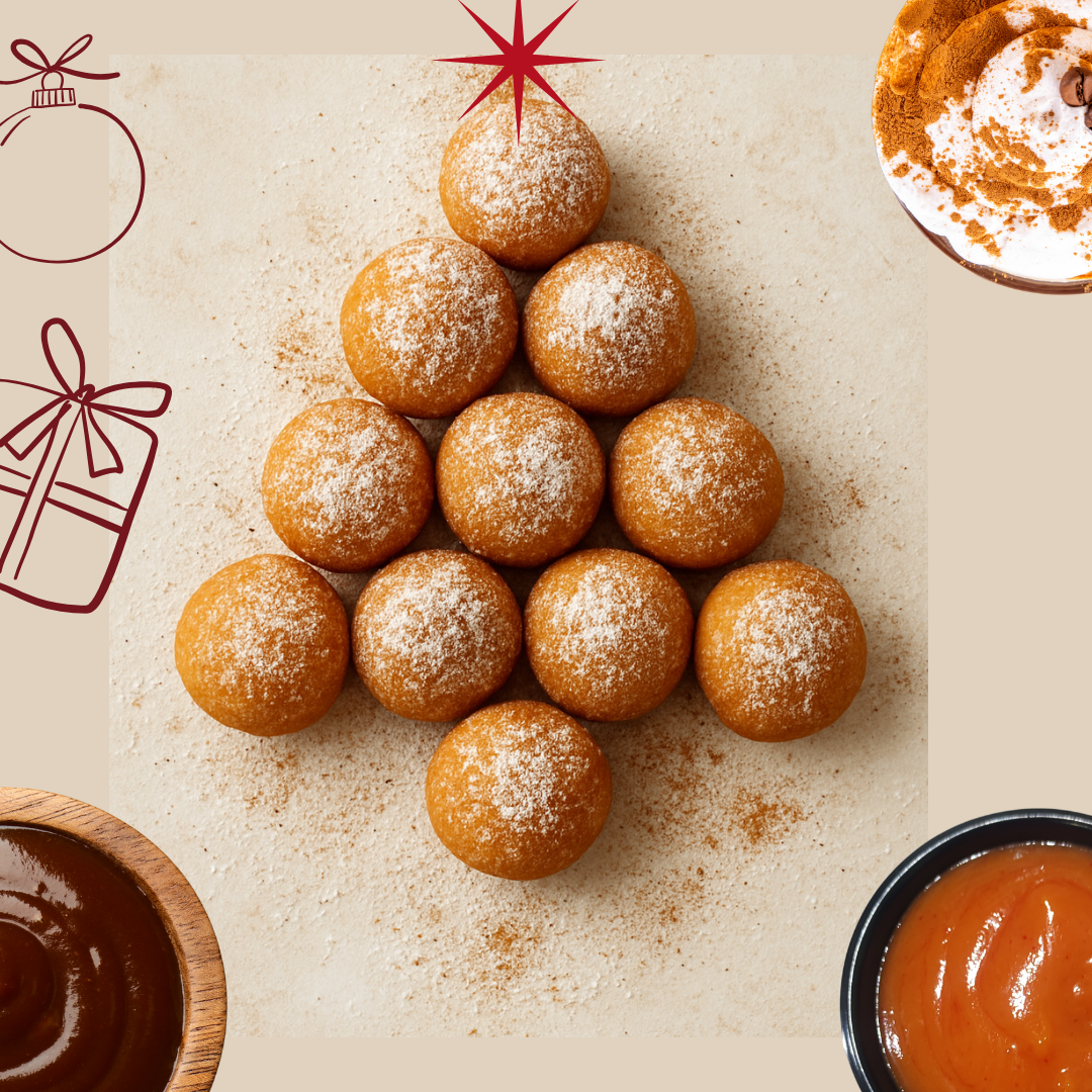 Arbre de Noël, sapin de Noêl en beignets, farine de féverole et crème de féverole