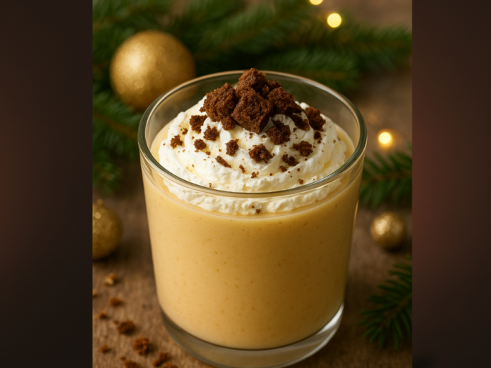 Velouté de féverole et butternut, chantilly au chèvre, crumble de pain noir de féverole