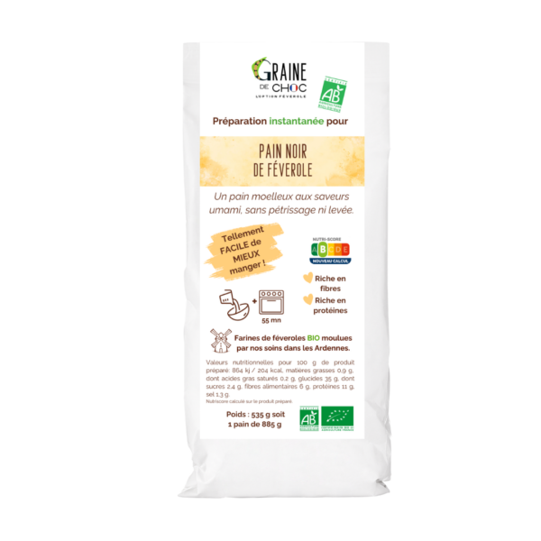 Préparation instantanée pour Pain noir de féverole riche en fibres et riche en protéines