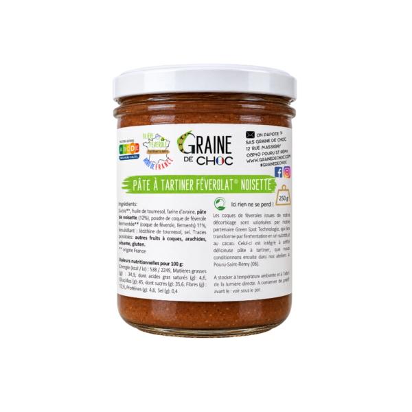 Féverolat noisette, pâte à tartiner féverole réduite en sucres et riche en fibres Féverolat noisette, pâte à tartiner féverole réduite en sucres et riche en fibres