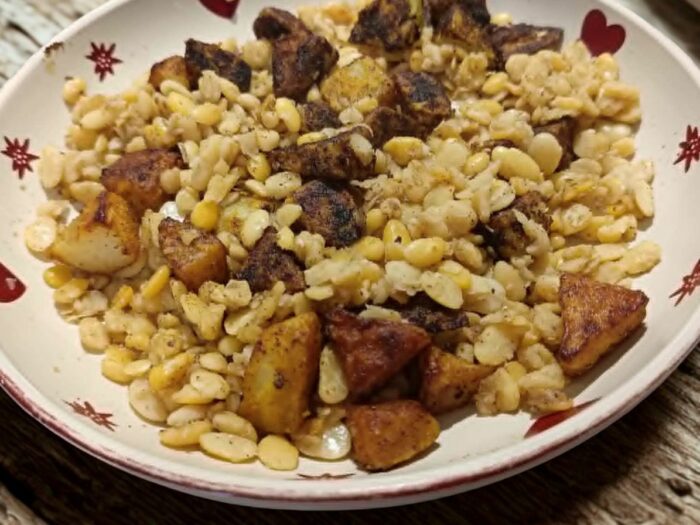 Poêlée de féverole et chou rave pané au curry
