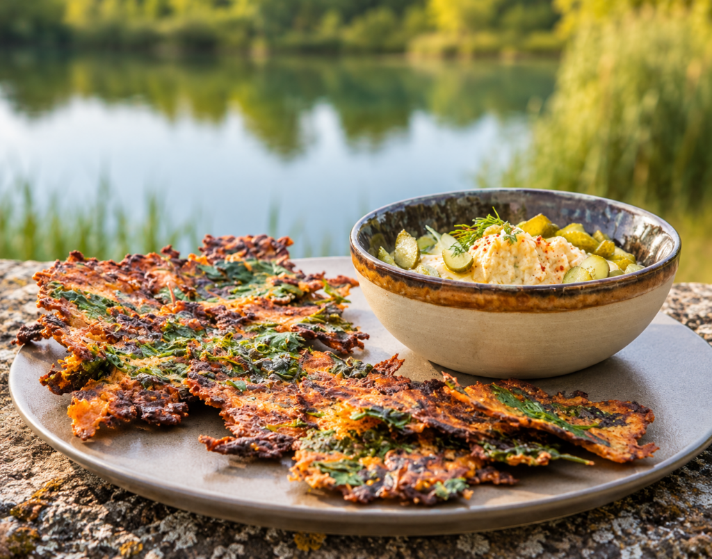 Fine galette croustillante à la farine de féverole et houmous de féverole par Luke Mac Leod