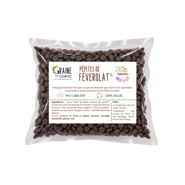 Pépites de Féverolat, substitut de chocolat à base de féverole Pépites de Féverolat, substitut de chocolat à base de féverole
